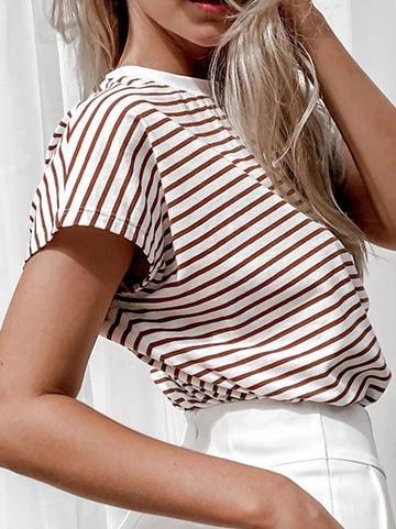 Striped Commuter Short Sleeve Loose T-Shirts - T-Shirts - INS | Online Fashion Free Shipping Clothing, Dresses, Tops, Shoes - 10-20 - 20/07/2021 - Category_T-Shirts