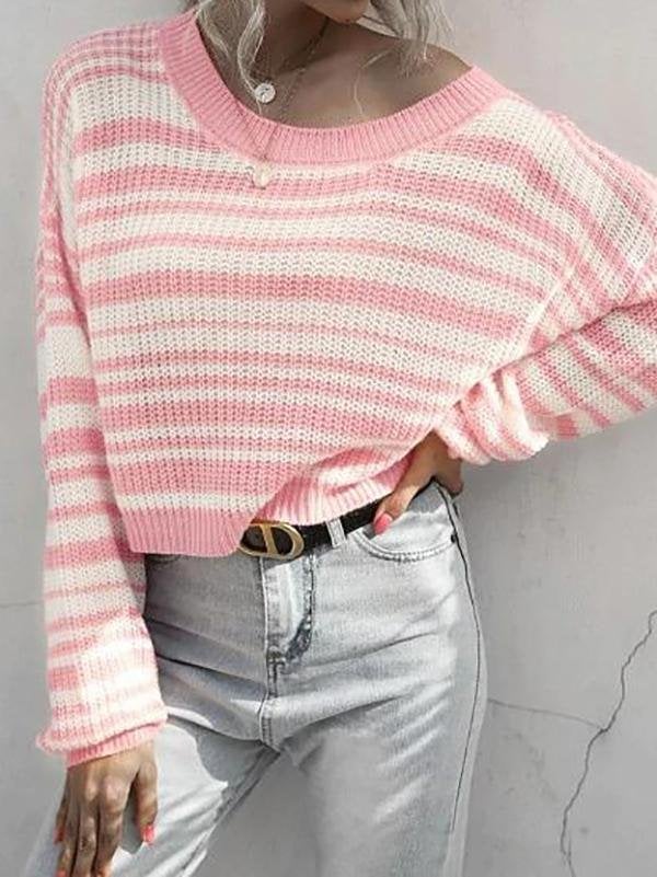 Striped Drop Shoulder Jumper Sweater - Sweaters - INS | Online Fashion Free Shipping Clothing, Dresses, Tops, Shoes - 02/07/2021 - Autumn - Casual