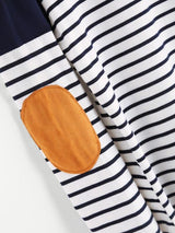 Striped Elbow Patch Curved Hem T-shirt - INS | Online Fashion Free Shipping Clothing, Dresses, Tops, Shoes