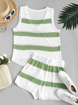 Striped High Low Tank Top and Mini Shorts Knitwear Set - INS | Online Fashion Free Shipping Clothing, Dresses, Tops, Shoes