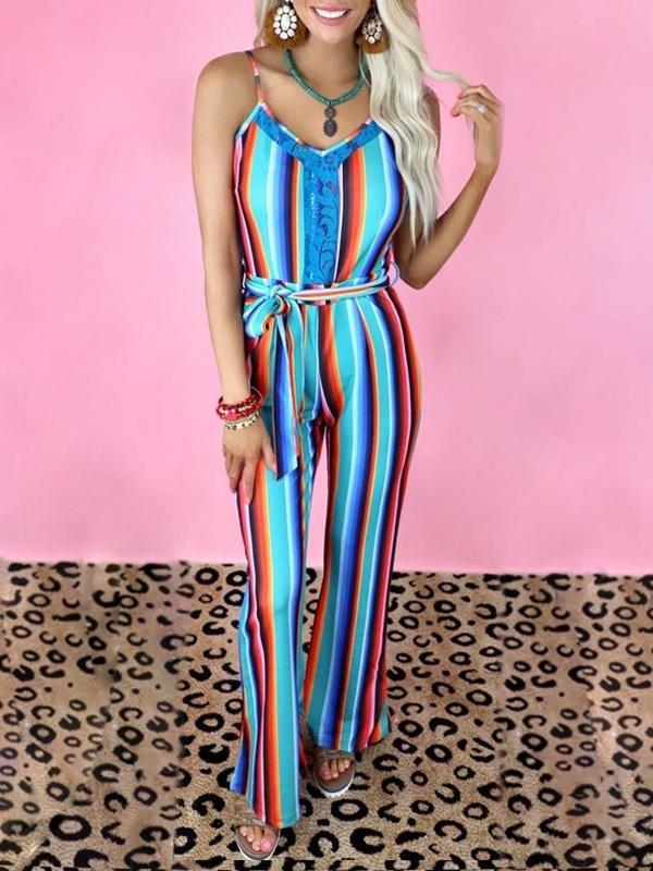 Striped High Waist Lace-up Jumpsuit - Jumpsuit & Rompers - INS | Online Fashion Free Shipping Clothing, Dresses, Tops, Shoes - 02/07/2021 - 20-30 - Bottoms