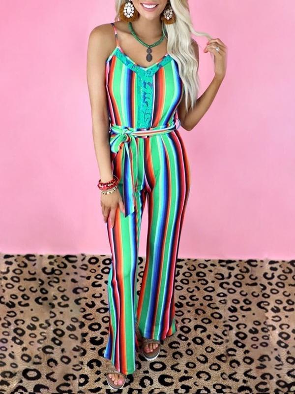 Striped High Waist Lace-up Jumpsuit - Jumpsuit & Rompers - INS | Online Fashion Free Shipping Clothing, Dresses, Tops, Shoes - 02/07/2021 - 20-30 - Bottoms