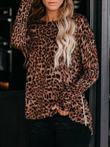 Striped Leopard Crew Neck Long-sleeved T-shirt - T-shirts - INS | Online Fashion Free Shipping Clothing, Dresses, Tops, Shoes - 20-30 - 22/06/2021 - color-black