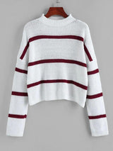 Striped Mock Neck Drop Shoulder Sweater - INS | Online Fashion Free Shipping Clothing, Dresses, Tops, Shoes