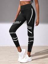 Striped Panel Cropped Sports Leggings - INS | Online Fashion Free Shipping Clothing, Dresses, Tops, Shoes