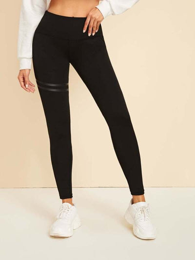 Striped Panel Wide Band Waist Leggings - INS | Online Fashion Free Shipping Clothing, Dresses, Tops, Shoes