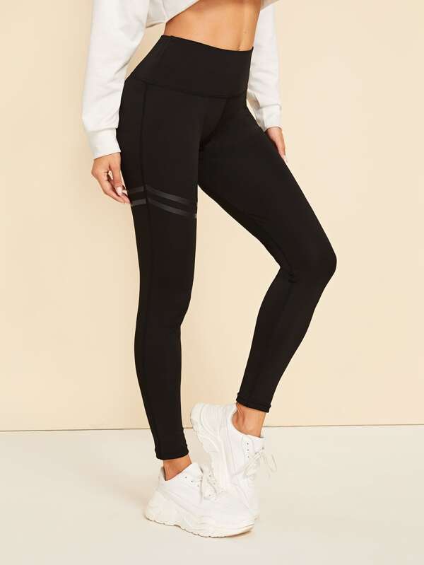 Striped Panel Wide Band Waist Leggings - INS | Online Fashion Free Shipping Clothing, Dresses, Tops, Shoes