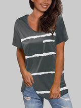 Striped Print Round Neck T-shirt - T-shirts - INS | Online Fashion Free Shipping Clothing, Dresses, Tops, Shoes - 03/06/2021 - Color_Blue - Color_Gray