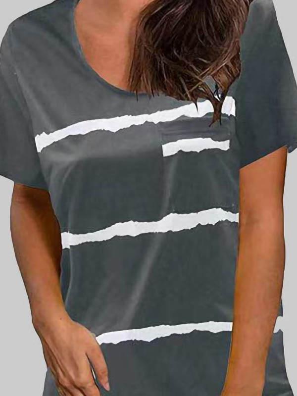 Striped Print Round Neck T-shirt - T-shirts - INS | Online Fashion Free Shipping Clothing, Dresses, Tops, Shoes - 03/06/2021 - Color_Blue - Color_Gray