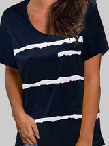 Striped Print Round Neck T-shirt - T-shirts - INS | Online Fashion Free Shipping Clothing, Dresses, Tops, Shoes - 03/06/2021 - Color_Blue - Color_Gray