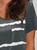 Striped Print Round Neck T-shirt - T-shirts - INS | Online Fashion Free Shipping Clothing, Dresses, Tops, Shoes - 03/06/2021 - Color_Blue - Color_Gray