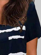 Striped Print Round Neck T-shirt - T-shirts - INS | Online Fashion Free Shipping Clothing, Dresses, Tops, Shoes - 03/06/2021 - Color_Blue - Color_Gray