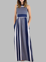 Striped Print Sleeveless Round Neck Dress - Maxi Dresses - INS | Online Fashion Free Shipping Clothing, Dresses, Tops, Shoes - 06/07/2021 - 20-30 - color-black