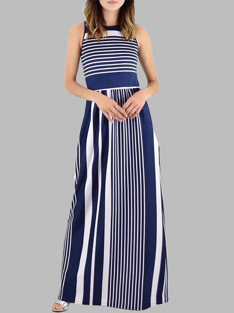 Striped Print Sleeveless Round Neck Dress - Maxi Dresses - INS | Online Fashion Free Shipping Clothing, Dresses, Tops, Shoes - 06/07/2021 - 20-30 - color-black