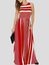 Striped Print Sleeveless Round Neck Dress - Maxi Dresses - INS | Online Fashion Free Shipping Clothing, Dresses, Tops, Shoes - 06/07/2021 - 20-30 - color-black