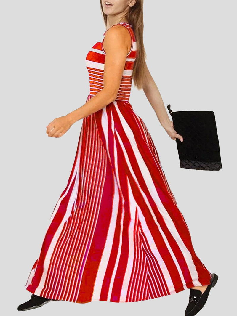 Striped Print Sleeveless Round Neck Dress - Maxi Dresses - INS | Online Fashion Free Shipping Clothing, Dresses, Tops, Shoes - 06/07/2021 - 20-30 - color-black