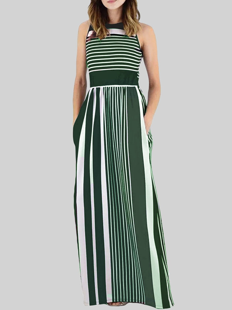 Striped Print Sleeveless Round Neck Dress - Maxi Dresses - INS | Online Fashion Free Shipping Clothing, Dresses, Tops, Shoes - 06/07/2021 - 20-30 - color-black