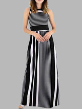 Striped Print Sleeveless Round Neck Dress - Maxi Dresses - INS | Online Fashion Free Shipping Clothing, Dresses, Tops, Shoes - 06/07/2021 - 20-30 - color-black