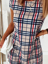 Striped Print Slim Short Sleeve Dress - Mini Dresses - INS | Online Fashion Free Shipping Clothing, Dresses, Tops, Shoes - 07/06/2021 - Color_Apricot - Color_Blue