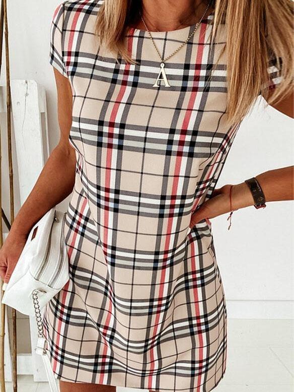 Striped Print Slim Short Sleeve Dress - Mini Dresses - INS | Online Fashion Free Shipping Clothing, Dresses, Tops, Shoes - 07/06/2021 - Color_Apricot - Color_Blue