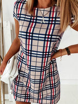 Striped Print Slim Short Sleeve Dress - Mini Dresses - INS | Online Fashion Free Shipping Clothing, Dresses, Tops, Shoes - 07/06/2021 - Color_Apricot - Color_Blue