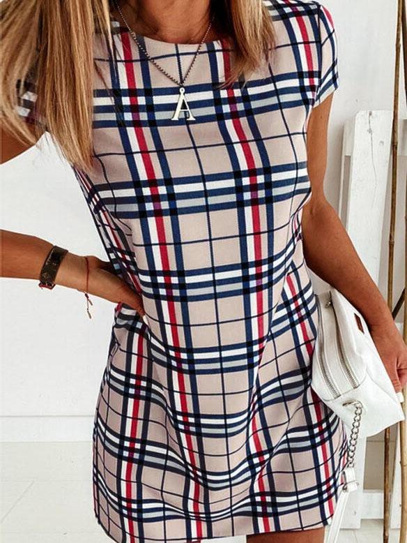 Striped Print Slim Short Sleeve Dress - Mini Dresses - INS | Online Fashion Free Shipping Clothing, Dresses, Tops, Shoes - 07/06/2021 - Color_Apricot - Color_Blue