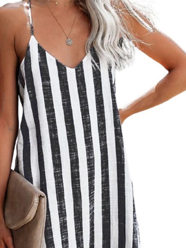 Striped Print Suspender Mini Dress - Mini Dresses - INS | Online Fashion Free Shipping Clothing, Dresses, Tops, Shoes - 24/05/2021 - Category_Mini Dresses - Color_Black