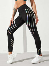 Striped Print Wide Band Waist Sports Leggings - INS | Online Fashion Free Shipping Clothing, Dresses, Tops, Shoes