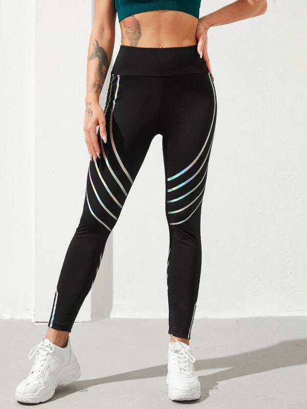 Striped Print Wide Band Waist Sports Leggings - INS | Online Fashion Free Shipping Clothing, Dresses, Tops, Shoes