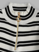 Striped Ribbed Half Zip Jumper Sweater - INS | Online Fashion Free Shipping Clothing, Dresses, Tops, Shoes