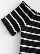 Striped Ribbed Lettuce Off Shoulder Tee - INS | Online Fashion Free Shipping Clothing, Dresses, Tops, Shoes