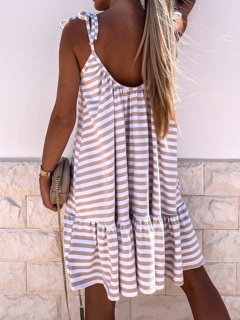 Striped Round Neck Open Back Mini Dress - Mini Dresses - INS | Online Fashion Free Shipping Clothing, Dresses, Tops, Shoes - 17/06/2021 - 20-30 - Category_Mini Dresses