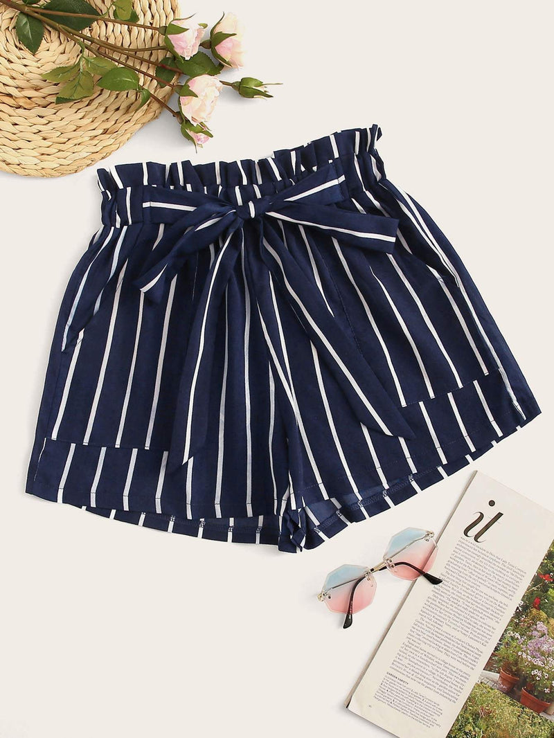 Striped Self-Tie Paperbag Shorts - INS | Online Fashion Free Shipping Clothing, Dresses, Tops, Shoes