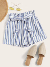 Striped Self-Tie Paperbag Shorts - INS | Online Fashion Free Shipping Clothing, Dresses, Tops, Shoes