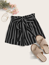 Striped Self-Tie Paperbag Shorts - INS | Online Fashion Free Shipping Clothing, Dresses, Tops, Shoes