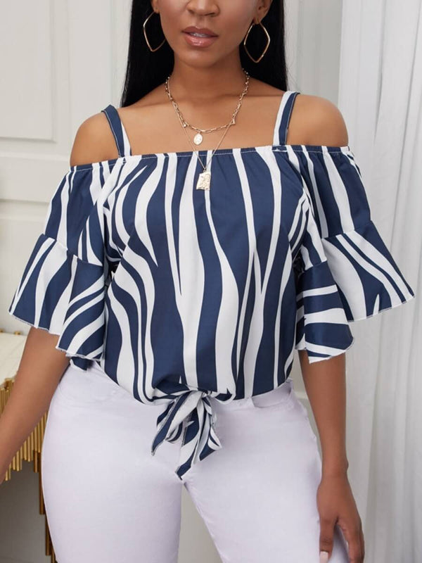 Striped Shirt With Flared Sleeves - Blouses - INS | Online Fashion Free Shipping Clothing, Dresses, Tops, Shoes - 07/07/2021 - 10-20 - BLO2107081176