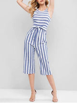 Striped Sleeveless Capri Jumpsuit - Bottoms - INS | Online Fashion Free Shipping Clothing, Dresses, Tops, Shoes - 02/07/2021 - Blue - Bottoms