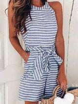 Striped Sleeveless Casual Jumpsuit With Bow Tie - Jumpsuits & Rompers - INS | Online Fashion Free Shipping Clothing, Dresses, Tops, Shoes - 01/07/2021 - 20-30 - Bottoms