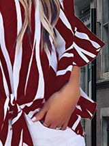 Striped Three-quarter Sleeve Print Knotted Pullover Blouse - Blouses - INS | Online Fashion Free Shipping Clothing, Dresses, Tops, Shoes - 10-20 - 22/07/2021 - BLO2107221252