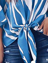 Striped Three-quarter Sleeve Print Knotted Pullover Blouse - Blouses - INS | Online Fashion Free Shipping Clothing, Dresses, Tops, Shoes - 10-20 - 22/07/2021 - BLO2107221252