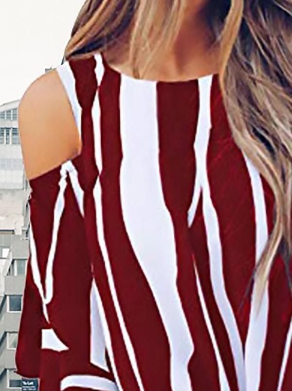 Striped Three-quarter Sleeve Print Knotted Pullover Blouse - Blouses - INS | Online Fashion Free Shipping Clothing, Dresses, Tops, Shoes - 10-20 - 22/07/2021 - BLO2107221252