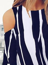 Striped Three-quarter Sleeve Print Knotted Pullover Blouse - Blouses - INS | Online Fashion Free Shipping Clothing, Dresses, Tops, Shoes - 10-20 - 22/07/2021 - BLO2107221252