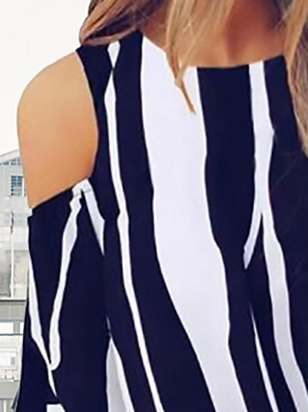 Striped Three-quarter Sleeve Print Knotted Pullover Blouse - Blouses - INS | Online Fashion Free Shipping Clothing, Dresses, Tops, Shoes - 10-20 - 22/07/2021 - BLO2107221252