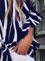 Striped Three-quarter Sleeve Print Knotted Pullover Blouse - Blouses - INS | Online Fashion Free Shipping Clothing, Dresses, Tops, Shoes - 10-20 - 22/07/2021 - BLO2107221252