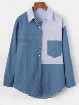 Stripes Panel Front Pocket Chambray Shirt - INS | Online Fashion Free Shipping Clothing, Dresses, Tops, Shoes