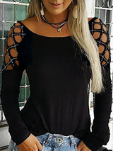 Studded Cutout Long Sleeve Casual Top - T-Shirts - INS | Online Fashion Free Shipping Clothing, Dresses, Tops, Shoes - 27/04/2021 - Color_Black - Season_Summer