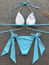 Studded Shell Pattern Halter Padded Bikini Set - Bikinis - INS | Online Fashion Free Shipping Clothing, Dresses, Tops, Shoes - 27/04/2021 - BIK210427077 - Bikinis