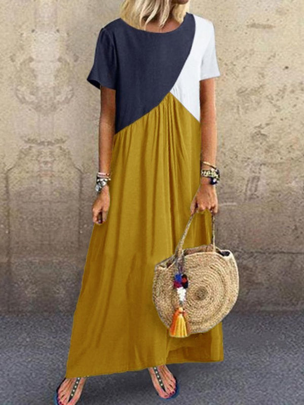 Summer Beach Stitching Maxi Dress - Yellow, Red, Gray - INS | Online Fashion Free Shipping Clothing, Dresses, Tops, Shoes - 04/06/2021 - Color_Gray - Color_Red