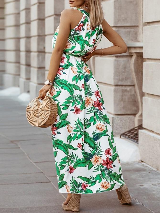 Summer Bohemian Retro Print Halter Beach Dress - Maxi Dresses - INS | Online Fashion Free Shipping Clothing, Dresses, Tops, Shoes - 21/06/2021 - 30-40 - color-green