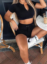 Summer Casual Solid Drawstring Two-piece Outfits - Two-piece Outfits - INS | Online Fashion Free Shipping Clothing, Dresses, Tops, Shoes - 17/05/2021 - Color_Black - Color_White